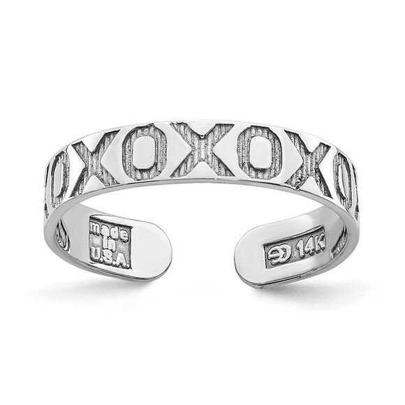 14k White Gold X & O Pattern Toe Ring